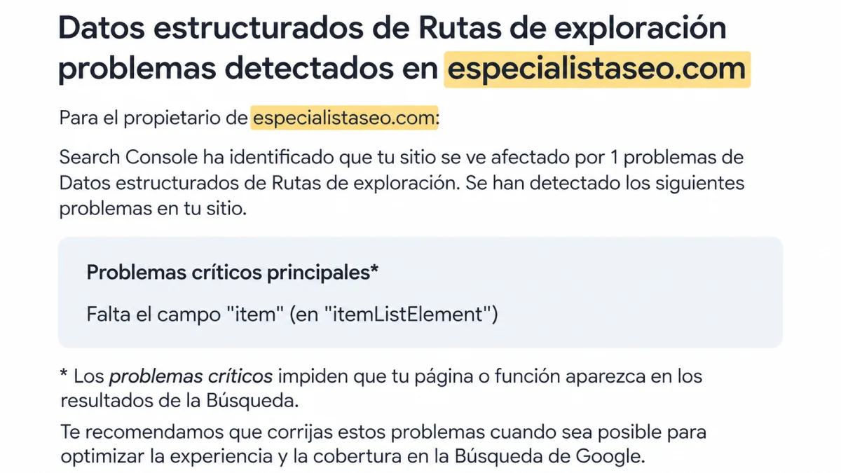 Falta el campo “item” en BreadcrumbList: cómo solucionarlo